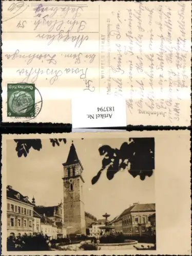 183794,Judenburg Hauptplatz Kirche Turm Brunnen