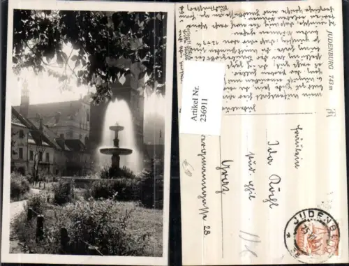 236911,Judenburg Kirche Turm Brunnen Motiv