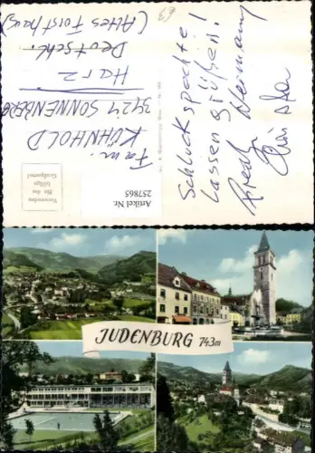 257865,Judenburg Totale Stadtturm Brunnen Schwimmbad Mehrbildkarte