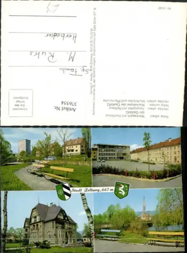 376554,Zeltweg Werkspark Hochhaus Hauptplatz Rathaus Hotel Brücke Kirche Mehrbildkarte