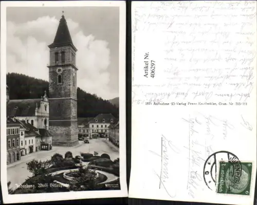 406297,Judenburg Hauptplatz Brunnen Turm