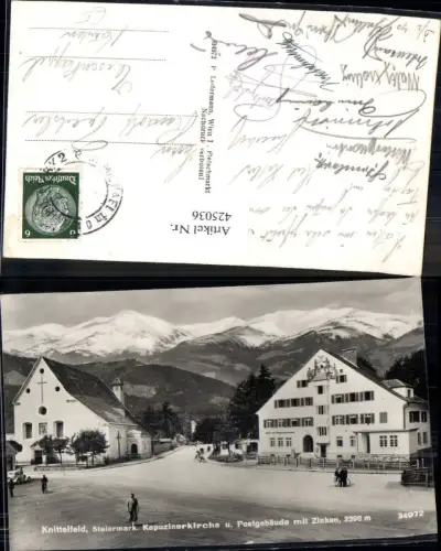425036,Knittelfeld Kapuzinerkirche u. Postgebäude m. Zinken Post