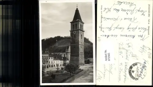 672565,Foto Ak Judenburg Ansicht mit Brunnen Turm Kirche