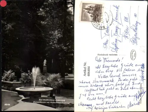 406484,Bad Gleichenberg Kurpark Motiv Wickenburg-Denkmal Brunnen
