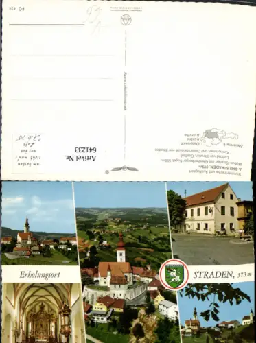 641233,Mehrbild Ak Straden Gasthof Kirche u. Gesamtansicht pub Alpine Luftbild FÖ 474