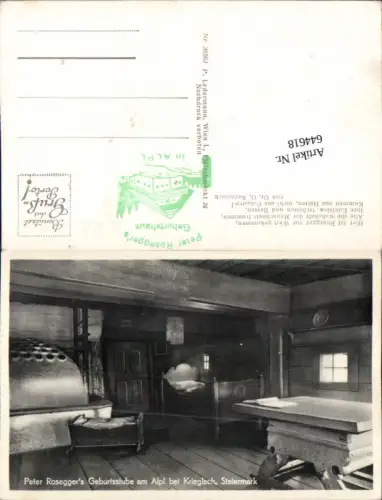644618,Alpl bei Krieglach Peter Rosegger Stube Ofen Kachelofen Bett