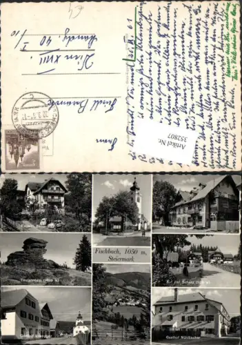 352807,Fischbach Totale Kirche Pension Zeiler Dobner Gasthof Rosegger Mühlbacher Mehrbildkarte