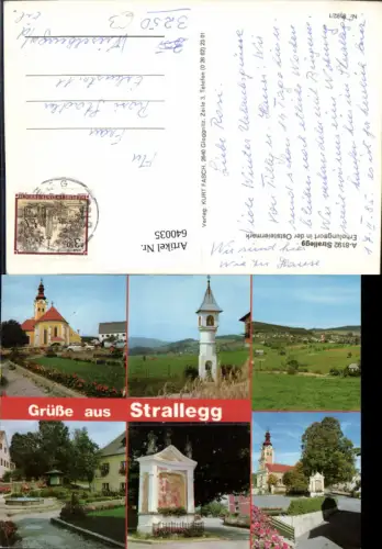 640035,Mehrbild Ak Strallegg Ansicht Kirche Brunnen Marterl