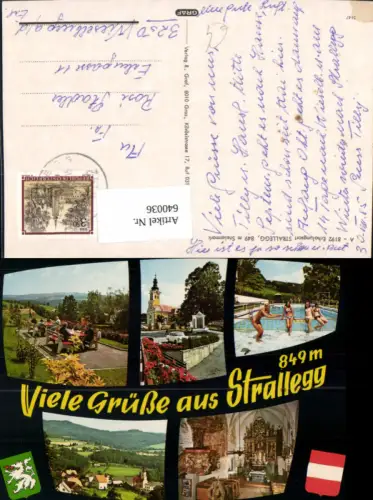 640036,Mehrbild Ak Strallegg Ansicht Kirche Innen Freibad