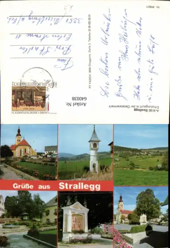 640038,Mehrbild Ak Strallegg Ansicht Kirche Brunnen Marterl