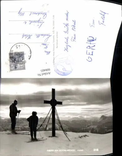 608405,Foto Ak Abend a. Hochkargipfel Gipfelkreuz Hochkar Ski Wintersport Lassing bei Selzthal