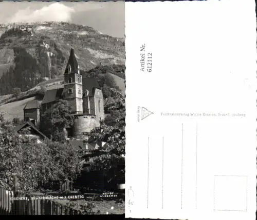 612112,Foto Ak Eisenerz Oswaldkirche m. Erzberg Kirche