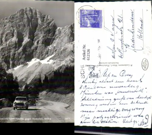 612126,Foto Ak Dachsteinstrasse geg. Dachstein Auto Schladming
