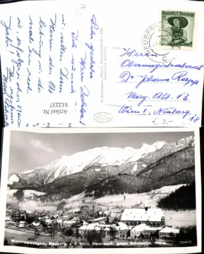 612237,Foto Ak Neuberg a. d. Mürz geg. Schneealpe Winteransicht