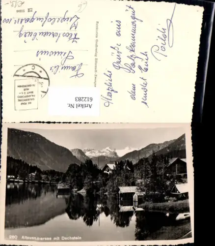612283,Foto Ak Altaussee Ansicht See m. Dachstein Bootshäuser