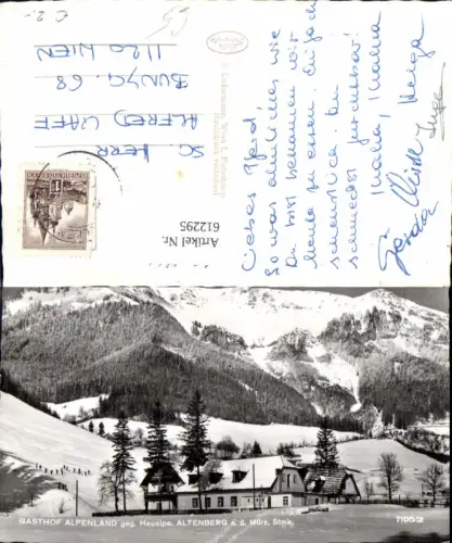 612295,Foto Ak Gasthof Alpenland geg. Heualpe b. Altenberg a. d. Mürz Winteransicht