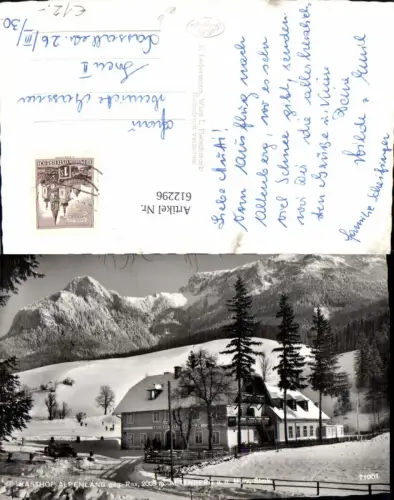 612296,Foto Ak Gasthof Alpenland geg. Heualpe b. Altenberg a. d. Mürz Winteransicht