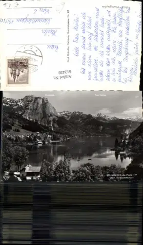 612459,Foto Ak Grundlsee Ansicht m. Gipfelkarte