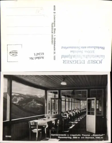 612471,Foto Ak Speiseveranda Liegehalle Alpenhof Steinhaus a. Semmering m. Stuhleck