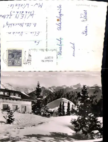 612877,Foto Ak Schladming Skiparadies Hochwurzen-Hütte Winteransicht Gipfelkarte