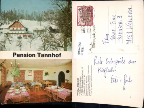 613631,Mehrbild Ak Krieglach Pension Tannhof Winteransicht u. Innen