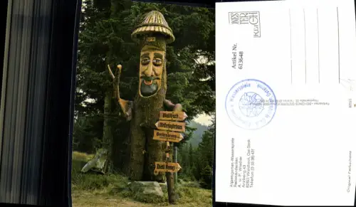 613648,Waldbach Alpengarten Wasserspiele Baumstammfigur Vermenschlichter Stamm Baum Wegweiser