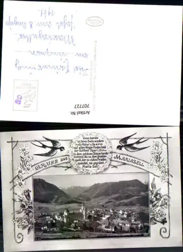 707727 Foto AK Gruss aus Mariazell Schwalben Spruch