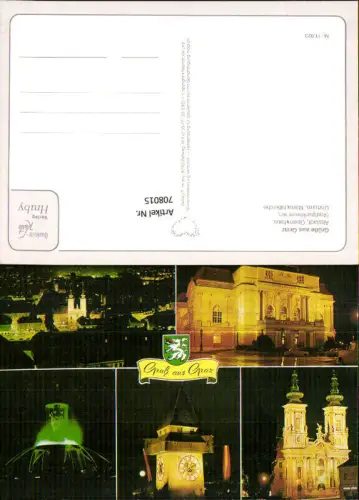 708015 Mehrbild AK Graz b. Nacht Altstadt Opernhaus Uhrturm Mariahilfkirche