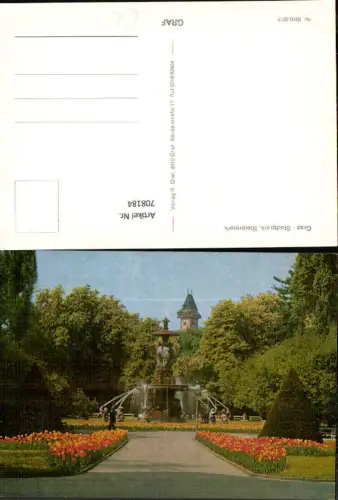 708184 Graz Stadtpark mit Uhrturm Springbrunnen