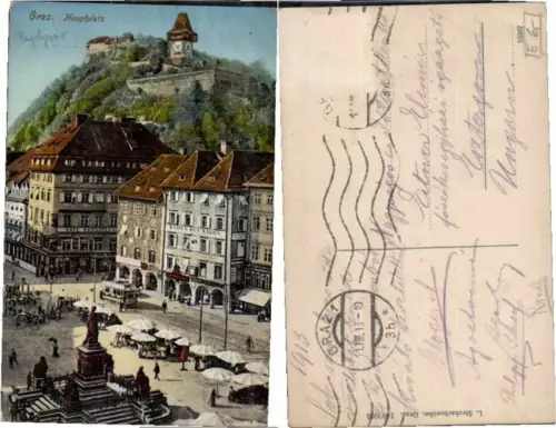 59464,Graz Partie am Hauptplatz Strassenbahn 1913