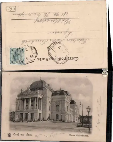 59544,Präge AK Gruß aus Graz Neues Stadttheater 1898