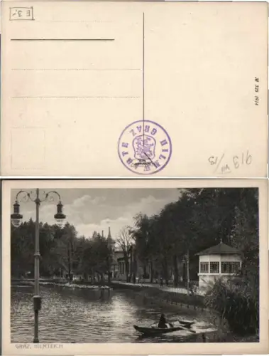 61979,Graz Partie am Hilmteich Boot Laterne 1914