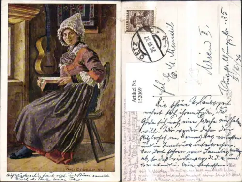 152069,Oetz Ötztal Künstler Ak Alpenvolkstrachten Ansicht Frau i. Tracht m. Buch sign Paula Tiefenthaler 1913