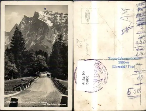 152070,Fernpaßstrasse m. Zugspitze Nassereith Strassenansicht m. Automobil Lastwagen pub Risch Lau 4945