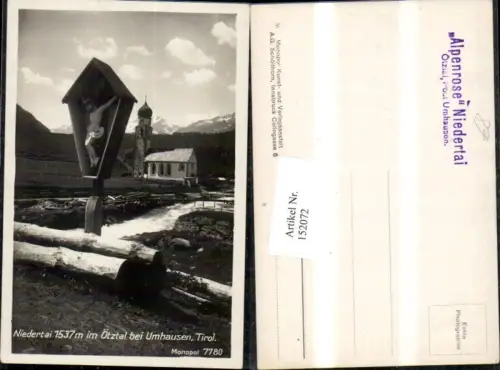 152072,Niedertai i. Ötztal b. Umhausen Ansicht m. Marterl Kirche