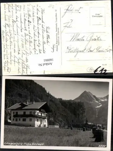 160861,Längenfeld in Tirol Villa Grüner Seltene Fotokarte 1950