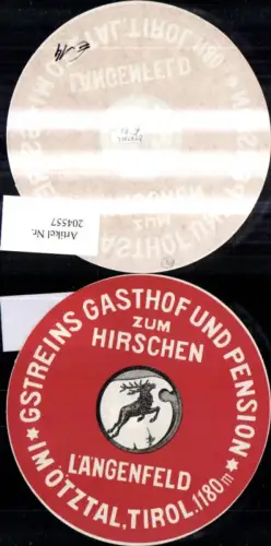 204557,Reklamebeleg Längenfeld i. Ötztal Gstreins Gasthof u. Pension z. Hirschen