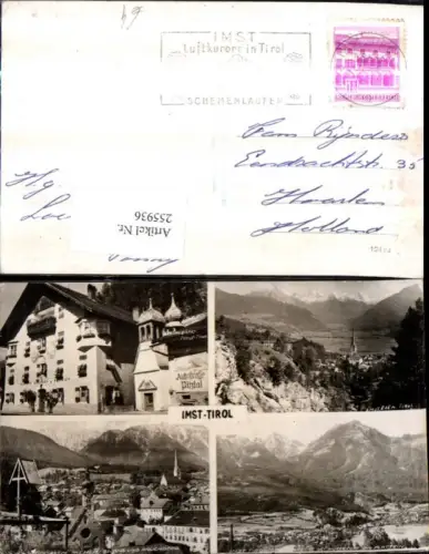 255936,Imst Totale Gasthof u. Pension Neuner Kirche Wegkreuz Bergkulisse Mehrbildkarte