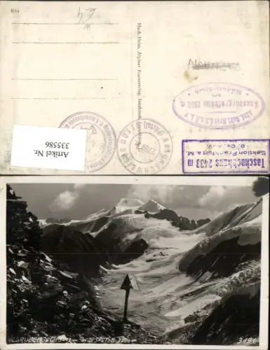 335586,Ölgrubenjoch b. St. Leonhard im Pitztal m. Wildspitze Bergkulisse Wegkreuz