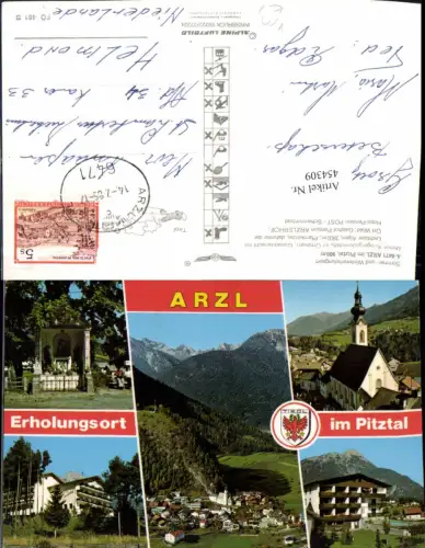 454309,Arzl im Pitztal Totale Kirche Kapelle Mehrbildkarte pub Alpine Luftbild 481
