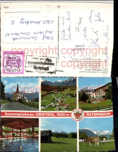 475500,Obsteig Totale Kirche Hallenbad Hotel Mehrbildkarte pub Alpine Luftbild 300B