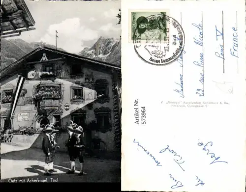 573964,Foto Ak Oetz m. Acherkogel Männer Volkstypen Tracht Pfeife Rauchen