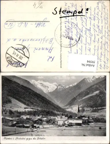 59594,Mieders im Stubaital gegen die Gletscher Feldpost
