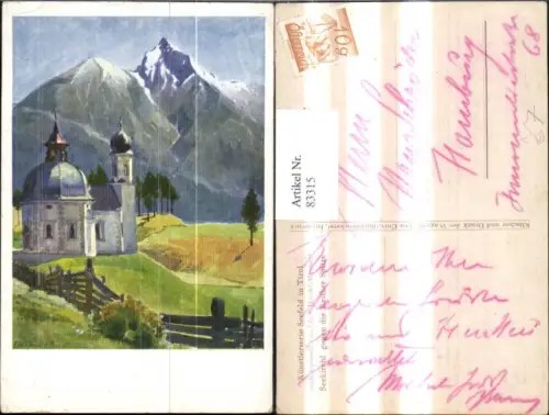 83315,Künstler Ak Edo. v. Handel-Mazzetti Seefeld i. Tirol Seekirchl geg. d. Reither Spitze