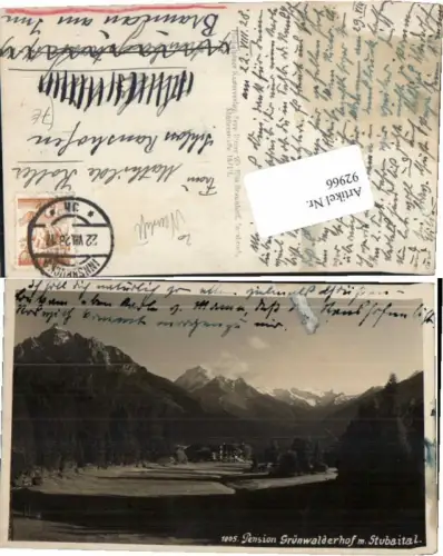 92966,Pension Gasthaus Grünwalderhof Neustift Stubaital 1928