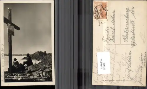 112478,Gipfelkreuz Hafelekars 1930 Bergsteiger Nordkettenbahn Bezirk Innsbruck (Land)