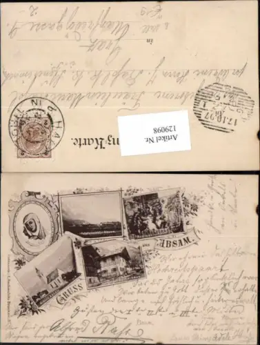 129098,Gruss aus Absam bei Hall in Tirol Geigenmacherhaus Kirche 1898