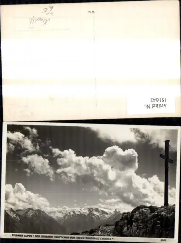 151642,Foto Ak Stubaier Alpen Hauptkamm v. Hohen Burgstall Gipfelkreuz Neustift i. Stubaital