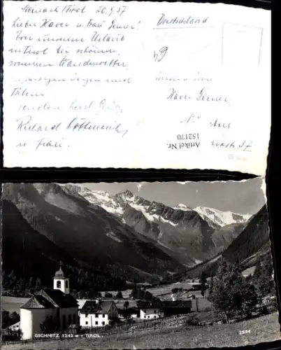 152170,Foto Ak Gschnitz Teilansicht m. Kirche