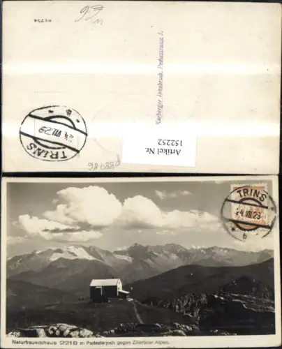 152252,Padasterjoch geg. d. Zillertaler Alpen Gschnitztal Trins Ansicht Haus